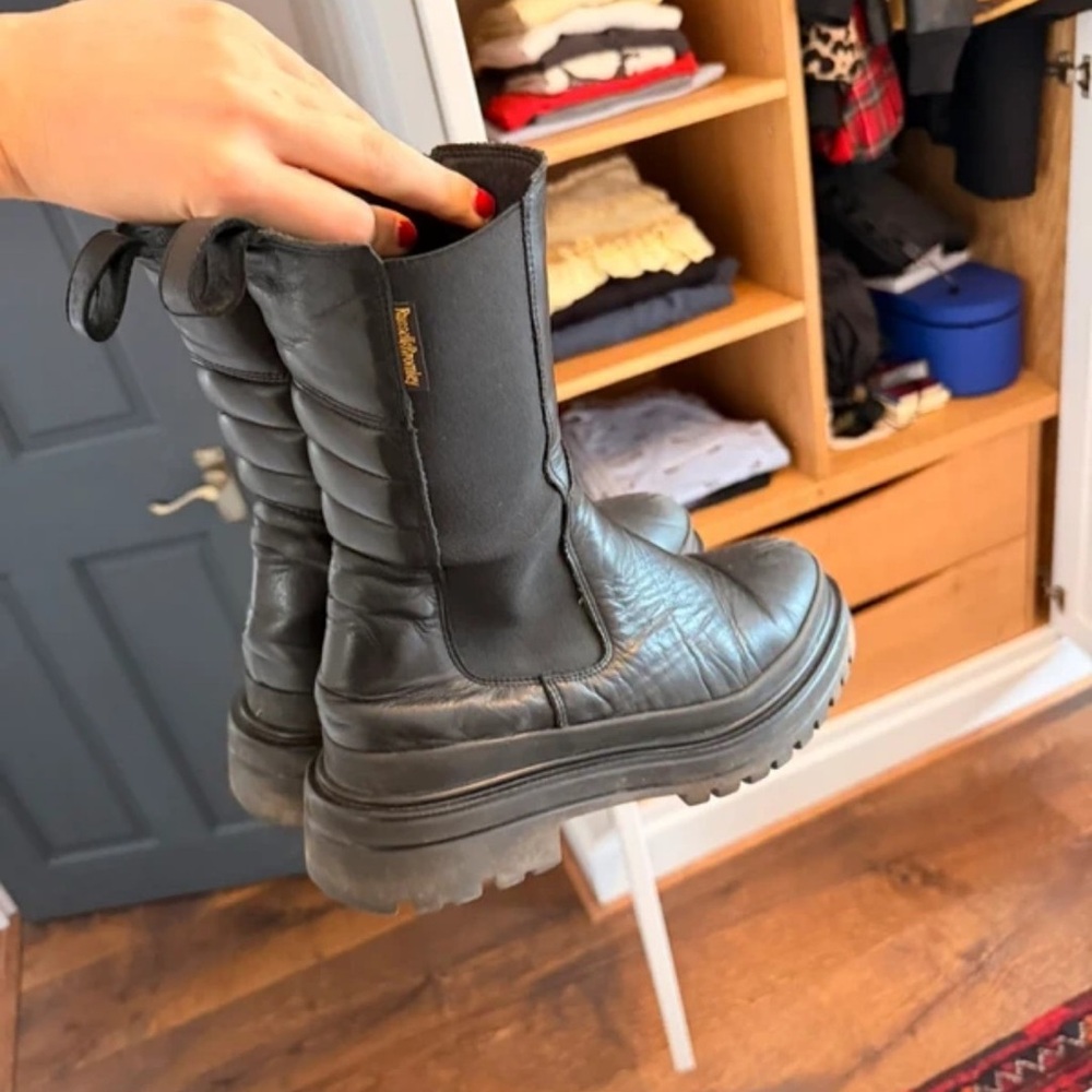 Black Leather Platform Chelsea Booties with Padded Shaft